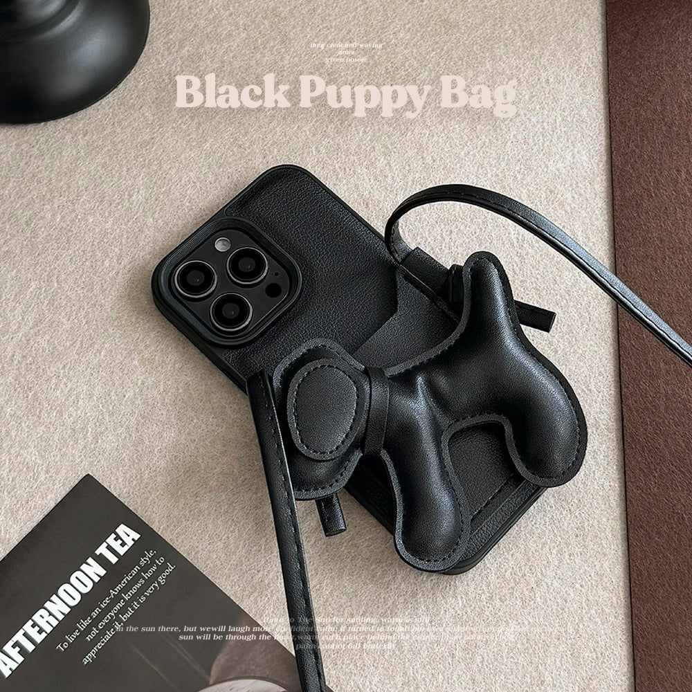 Black DIY puppy diagonal span card bag